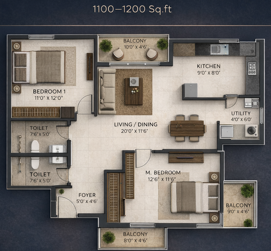 2BHK Floor Plan